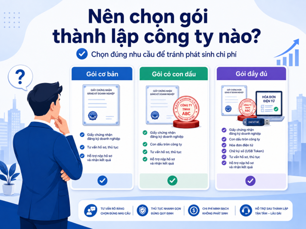 Lựa chọn gói dịch vụ phù hợp khi tìm hiểu chi phí thành lập công ty trọn gói bao nhiêu tiền