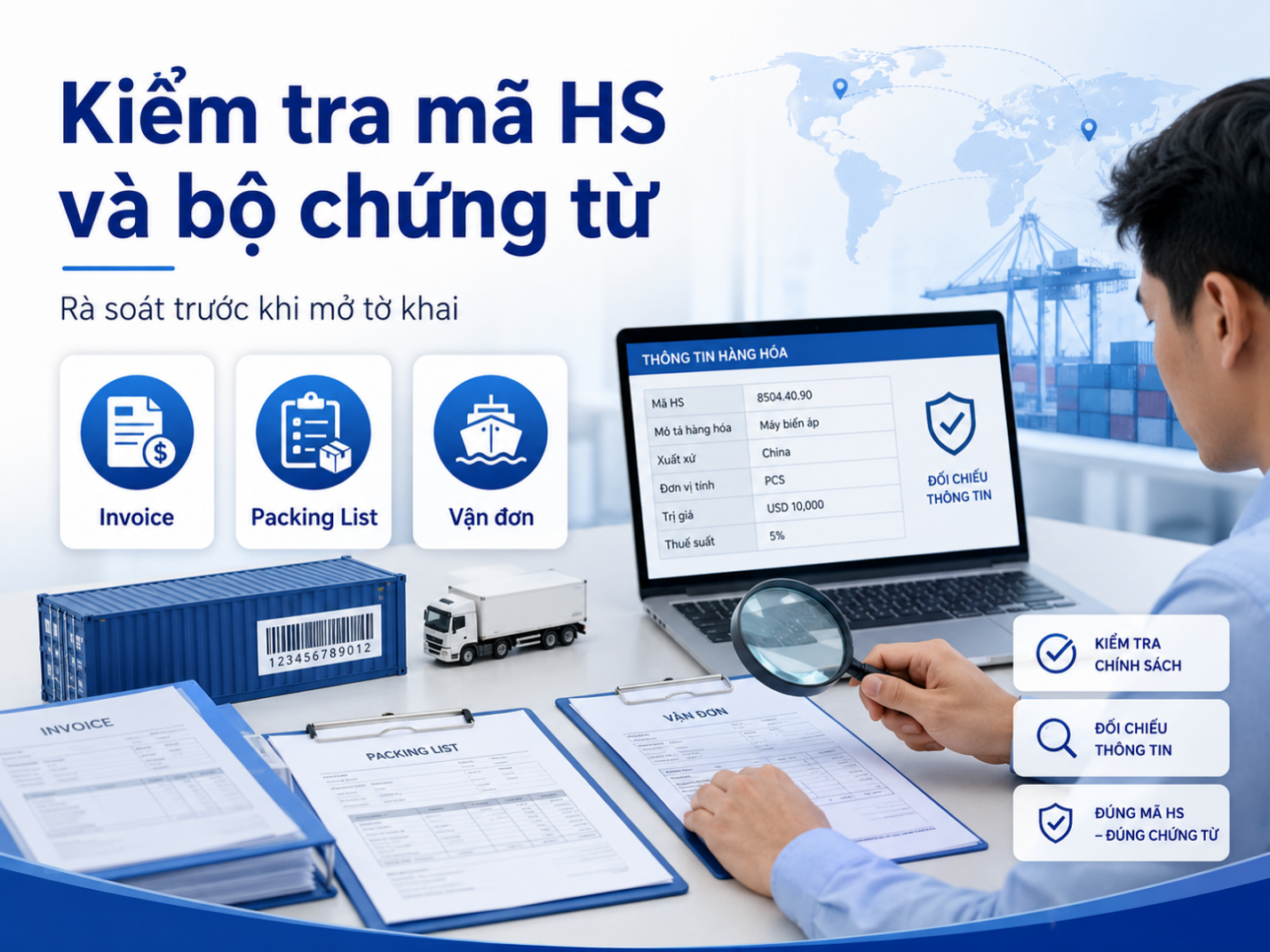 Kiểm tra mã HS, invoice, packing list và vận đơn khi sử dụng dịch vụ khai báo hải quan tại Hải Phòng