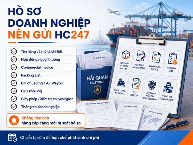 Hồ sơ doanh nghiệp cần gửi khi sử dụng dịch vụ thông quan hàng hóa tại HC247