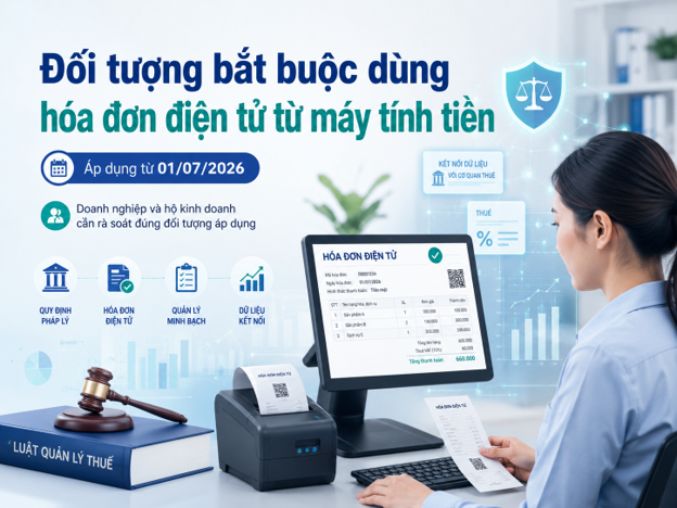 Đối tượng bắt buộc dùng hóa đơn điện tử từ máy tính tiền từ ngày 01/07/2026