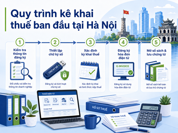 Quy trình hoàn thiện hồ sơ kê khai thuế ban đầu tại Hà Nội gồm 5 bước