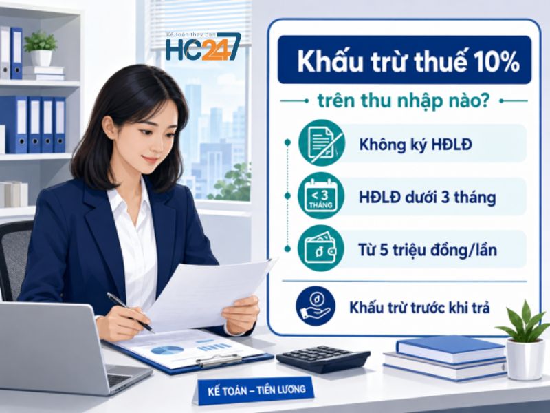 Khấu trừ thuế 10% trên thu nhập nào và những điều kiện áp dụng từ năm 2026