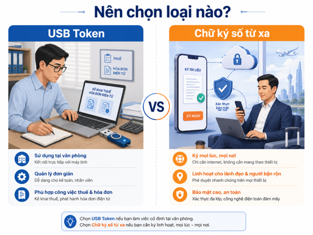 So sánh USB Token và chữ ký số từ xa khi tìm hiểu mua chữ ký số ở đâu