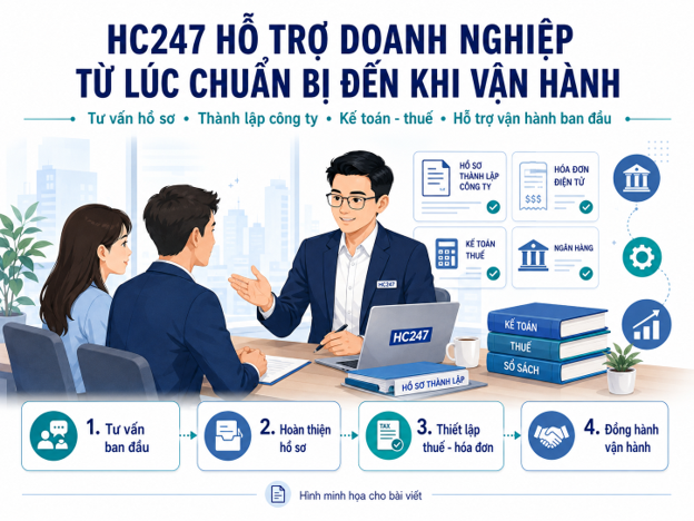 HC247 hỗ trợ việc cần làm thành lập doanh nghiệp từ tư vấn hồ sơ đến kế toán và thuế