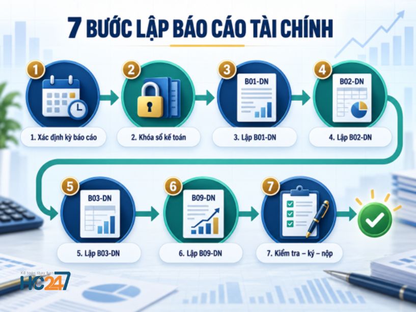 Quy trình 7 bước thực hiện cách lập báo cáo tài chính theo Thông tư 99