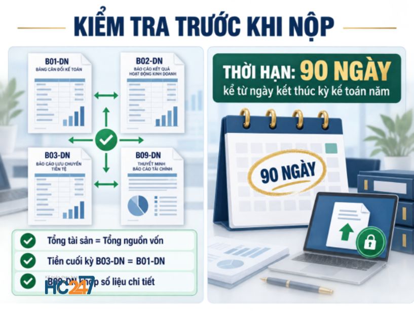 Kiểm tra số liệu và thời hạn nộp khi lập báo cáo tài chính theo Thông tư 99
