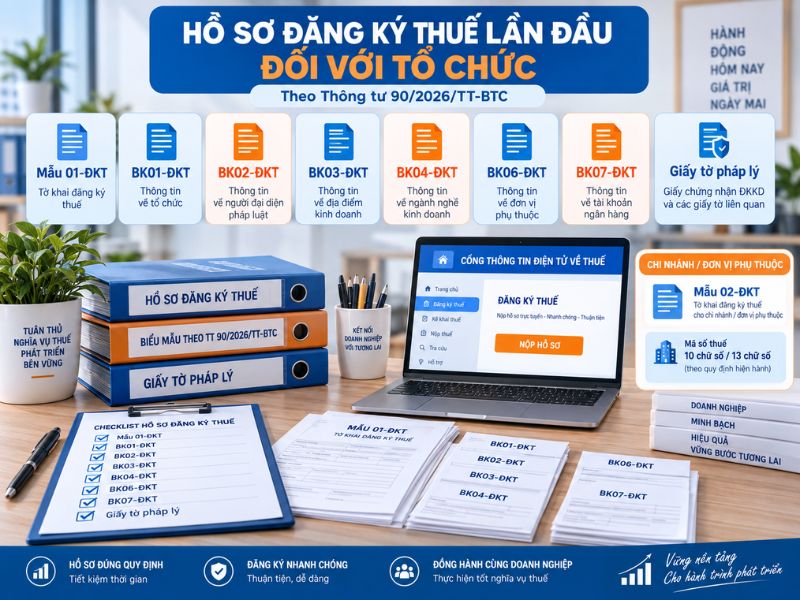 Hồ sơ đăng ký thuế lần đầu theo Thông tư 90/2026/TT-BTC đối với tổ chức