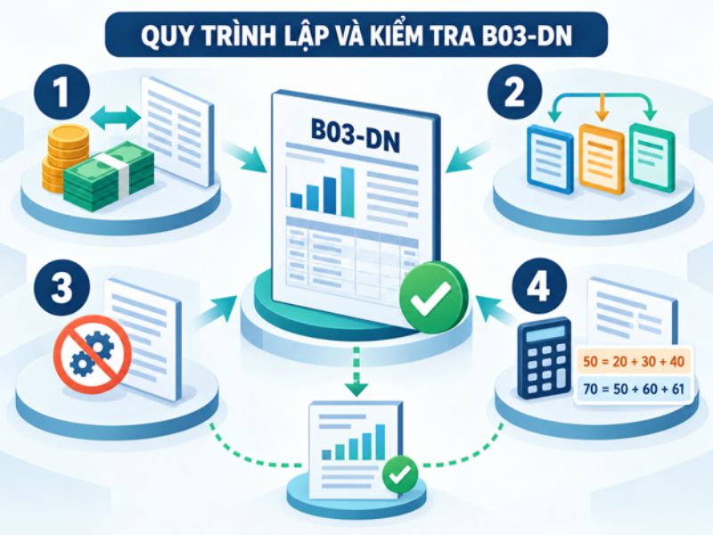 Quy trình lập và kiểm tra mẫu báo cáo lưu chuyển tiền tệ theo Thông tư 99 B03-DN