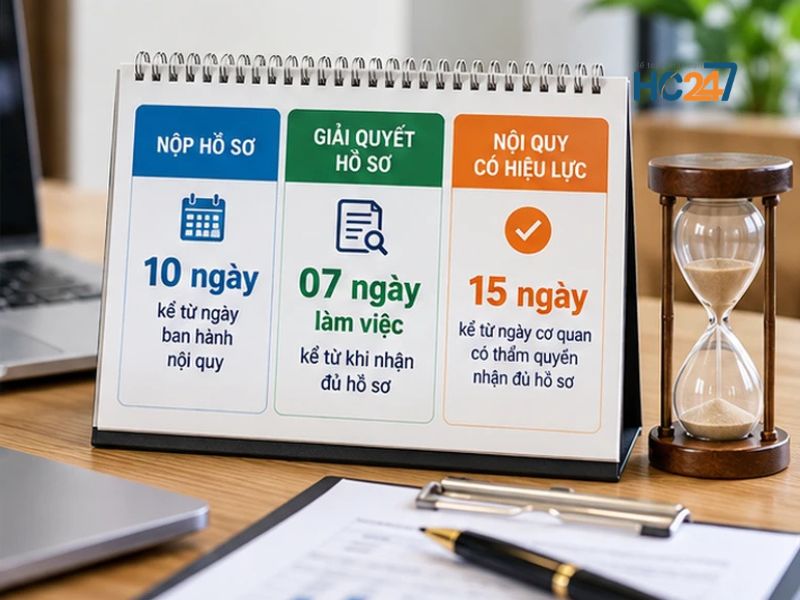 Thời hạn đăng ký nội quy lao động gồm mốc 10 ngày, 7 ngày làm việc và 15 ngày hiệu lực