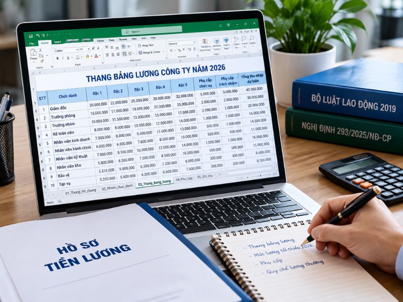 Mẫu thang bảng lương file Excel 2026 | HC247