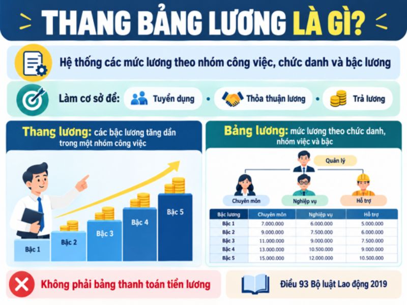Thang bảng lương là gì và sự khác nhau giữa thang lương, bảng lương theo quy định