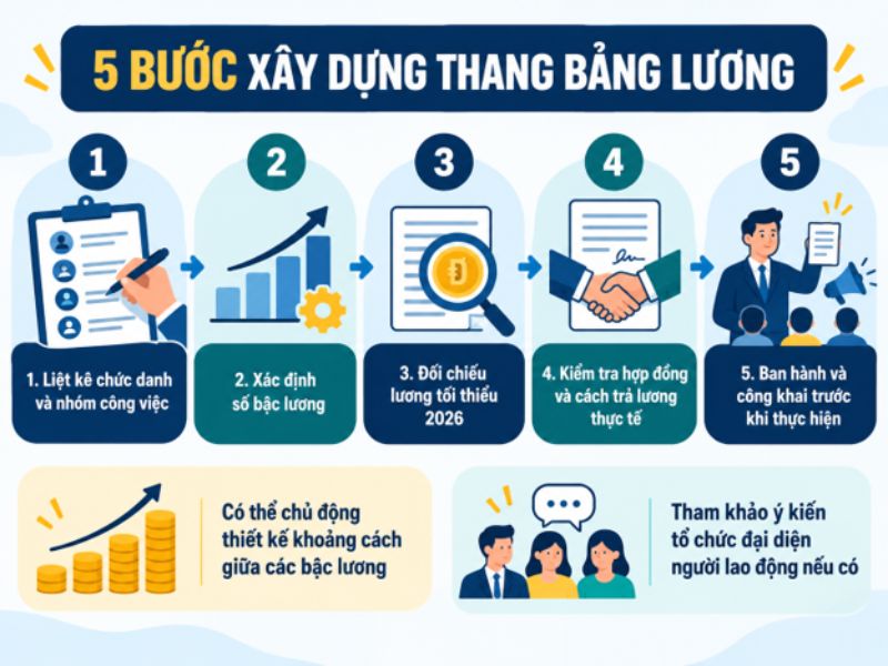 Quy trình 5 bước xây dựng thang bảng lương cho doanh nghiệp đúng quy định năm 2026