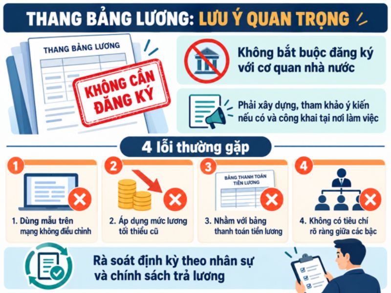 Quy định thang bảng lương năm 2026 không bắt buộc đăng ký và 4 lỗi thường gặp